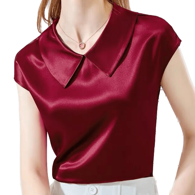 Années 40 Blouse Satin Manches Courtes Col Claudine - Ma Penderie Vintage