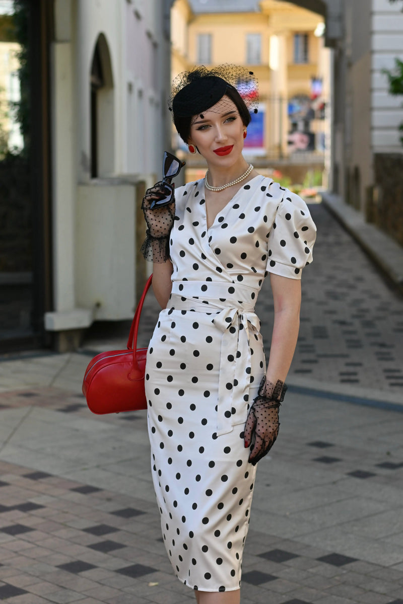Années 50 Robe Midi à Pois Monroe à Manches Ballon - Ma Penderie Vintage