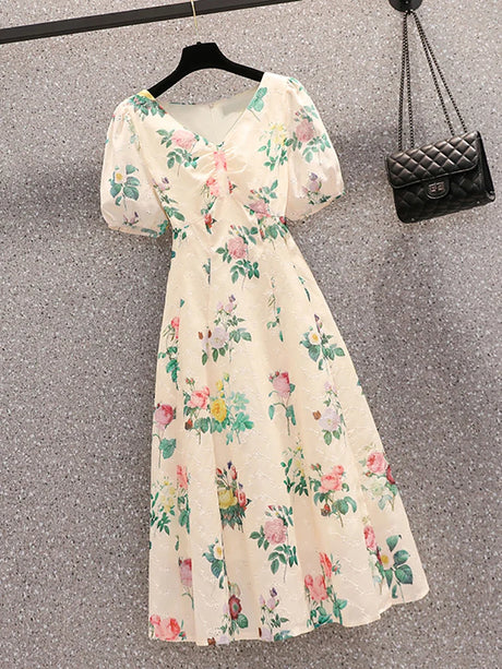 Années 50 Robe Vintage Midi Jacquard Floral - Ma Penderie Vintage