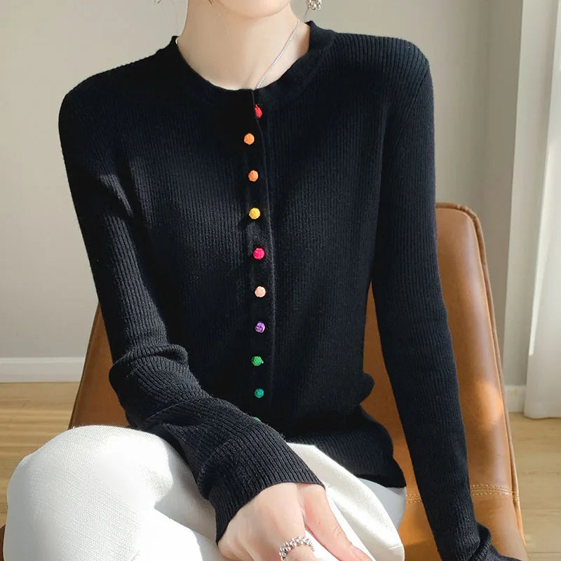 Années 50 Cardigan Maille Côtelée Boutons Multicolores - Ma Penderie Vintage