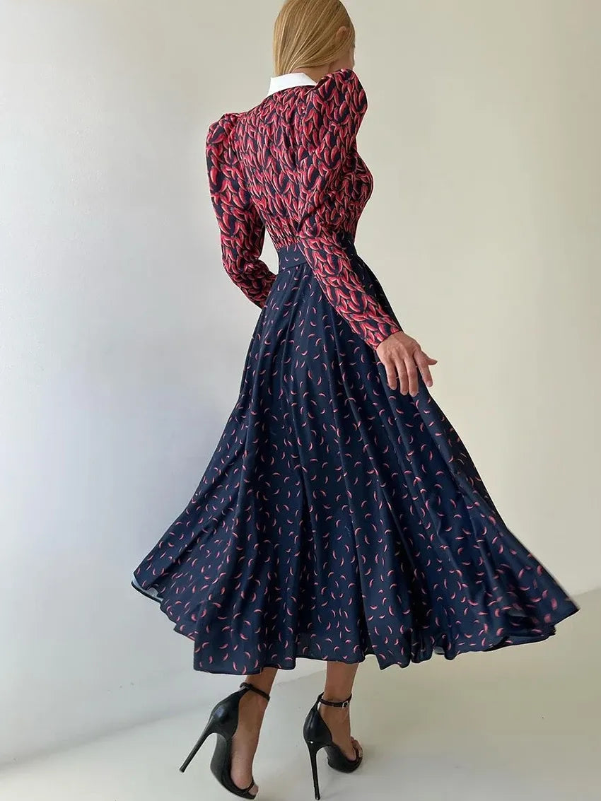 Années 40 Robe Midi Évasée Imprimée Vintage - Ma Penderie Vintage