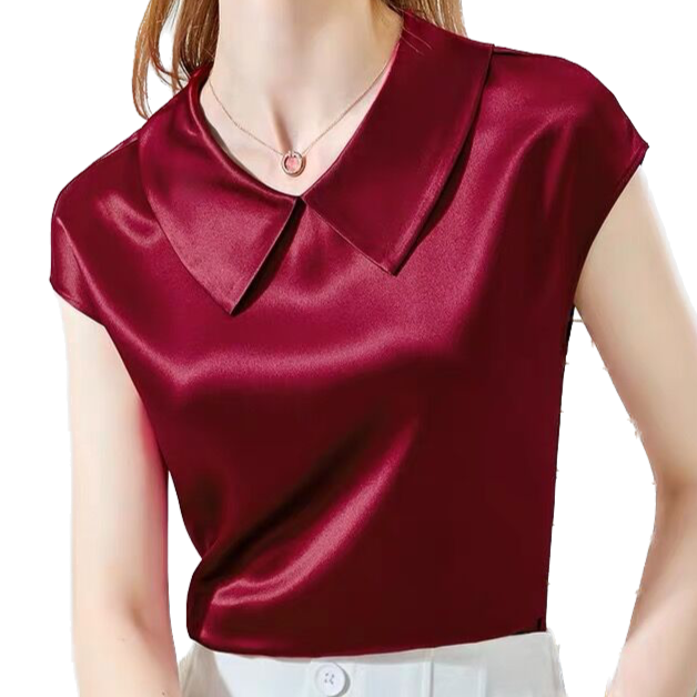 / <tc>Años 40</tc> Blusa Satén Manga Corta Cuello Claudine