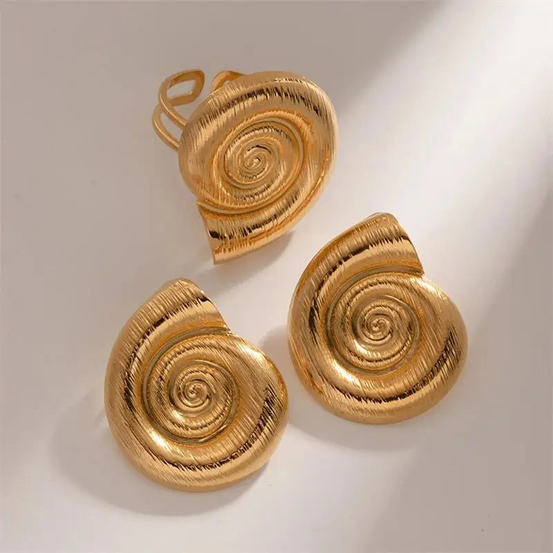 Années 80 Boucles d'oreilles Dorées Coquillage Brutaliste - Ma Penderie Vintage