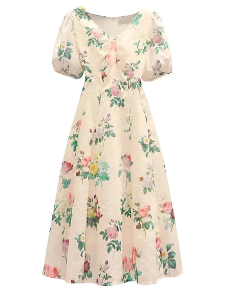 Années 50 Robe Vintage Midi Jacquard Floral - Ma Penderie Vintage