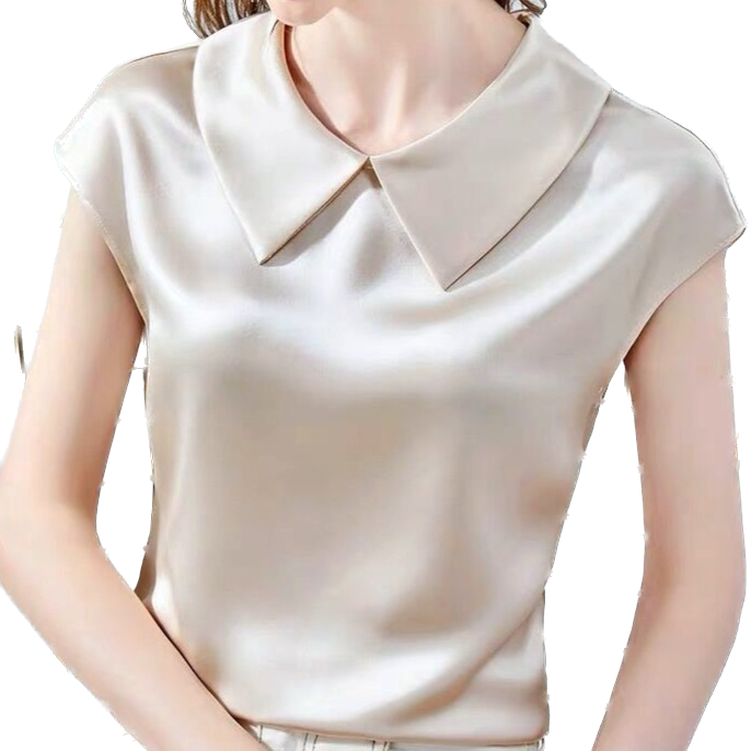 / <tc>Años 40</tc> Blusa Satén Manga Corta Cuello Claudine