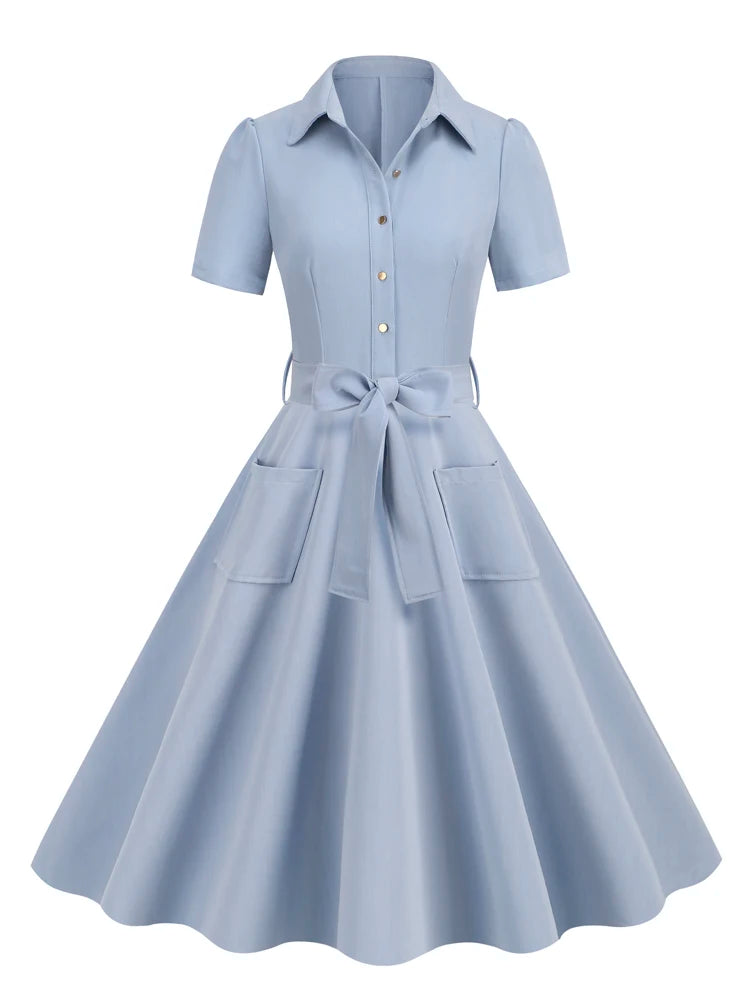 / <tc>1950's</tc> Vintage Short Sleeve Flared Day Dress