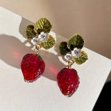 Années 60 Boucles d'Oreilles Rétro Fraises Strass - Ma Penderie Vintage