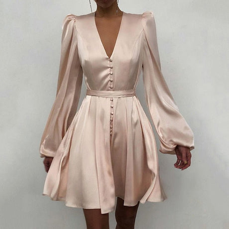 Années 70 Robe Courte Satin À Boutons - Ma Penderie Vintage