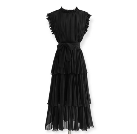 <tc>1980's</tc> Pleated Midi Dress with Butterfly Sleeves