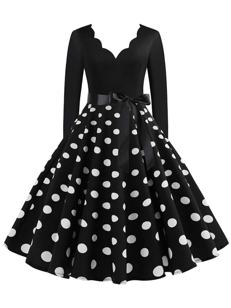 <tc>1950's</tc> Retro Polka Dot Flared Dress <tc>L</tc>ucille