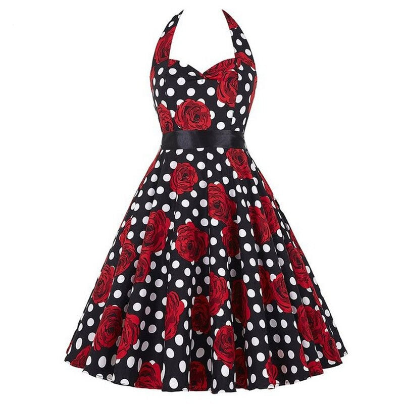 Années 50 Robe Dos Nu Pin Up Imprimée pois