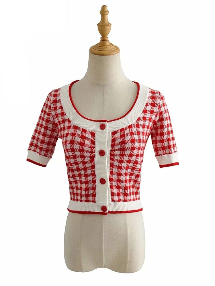 <tc>1960's</tc> Retro Red Gingham Short Cardigan