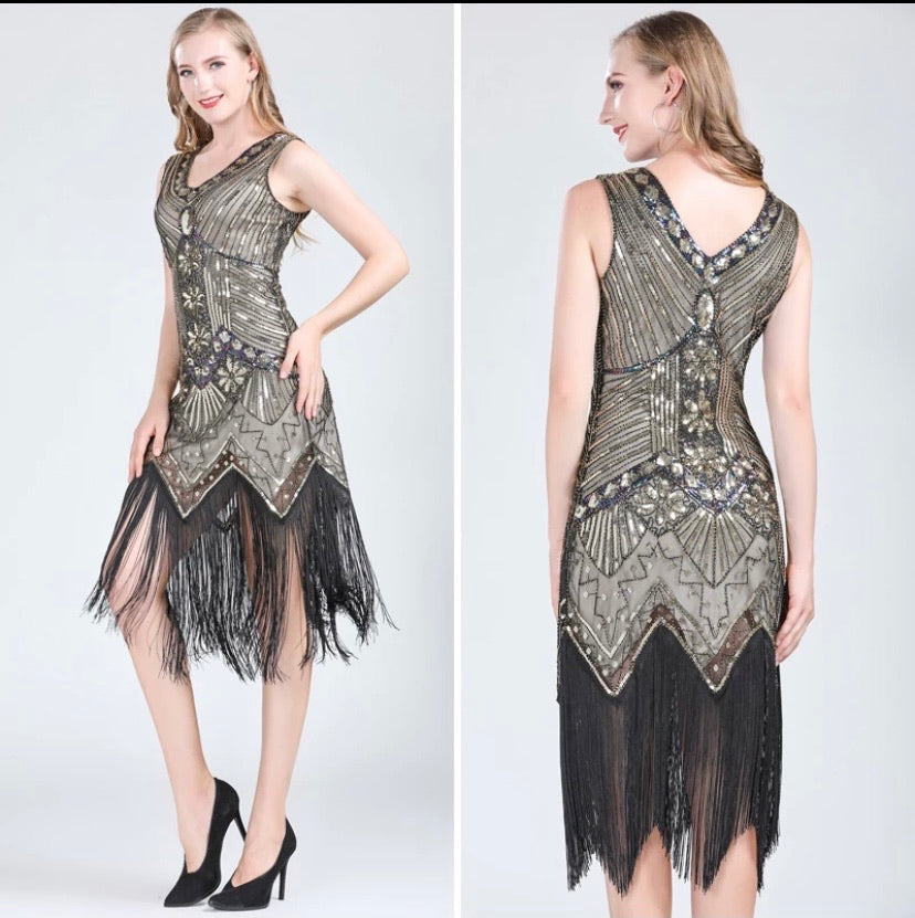 <tc>1920's</tc> Retro Gatsby Sequin Evening Dress <tc>L</tc>e <tc>M</tc>beautiful