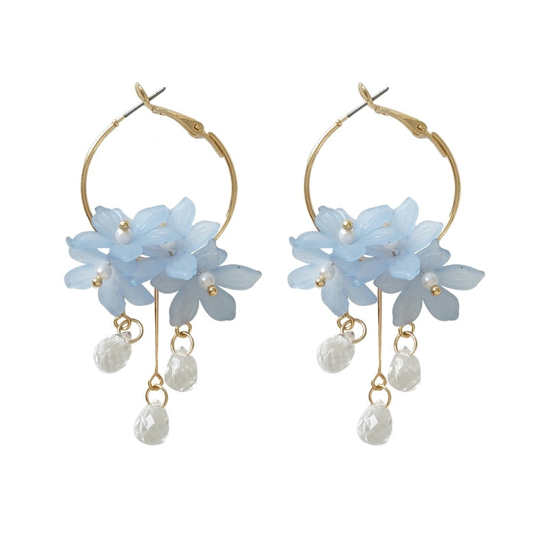 Années 40 Boucles d'oreilles Fleur Rétro Bleu - Ma Penderie Vintage