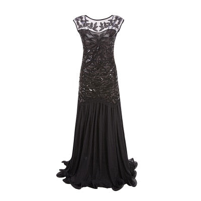 Année 30 Robe de Soirée Longue Années Folles Gatsby Noir - Ma Penderie Vintage