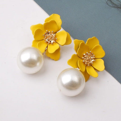 Années 40 Boucles d'Oreilles Rétro Fleur Et Perle - Ma Penderie Vintage