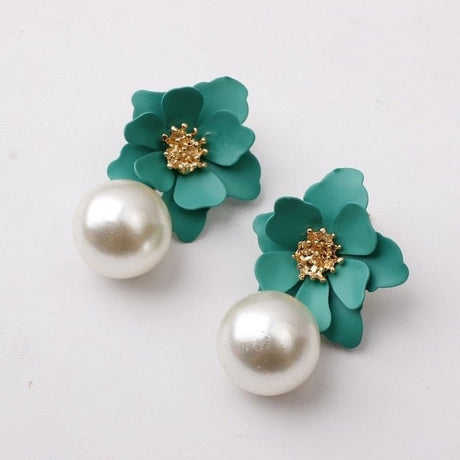 Années 40 Boucles d'Oreilles Rétro Fleur Et Perle - Ma Penderie Vintage