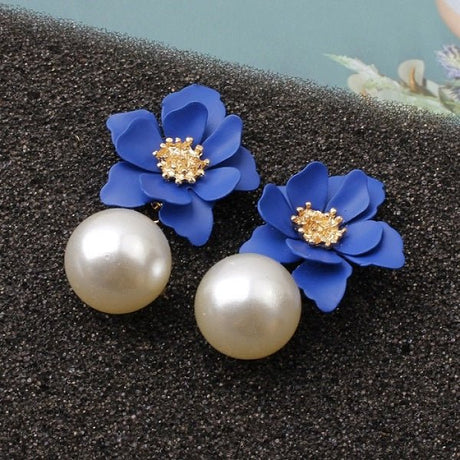 Années 40 Boucles d'Oreilles Rétro Fleur Et Perle - Ma Penderie Vintage
