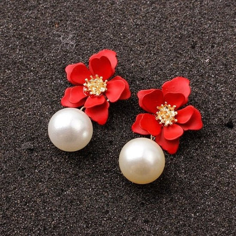 Années 40 Boucles d'Oreilles Rétro Fleur Et Perle - Ma Penderie Vintage