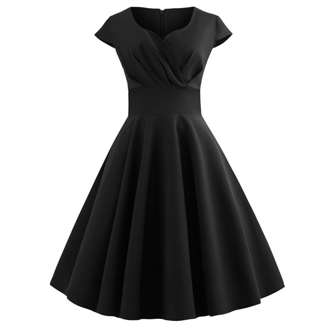 Années 50 Robe Évasée Mancheron Dolly Noir - Ma Penderie Vintage