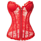 Années 60 Corset Rétro Dentelle Florale Pin Up Rouge - Ma Penderie Vintage